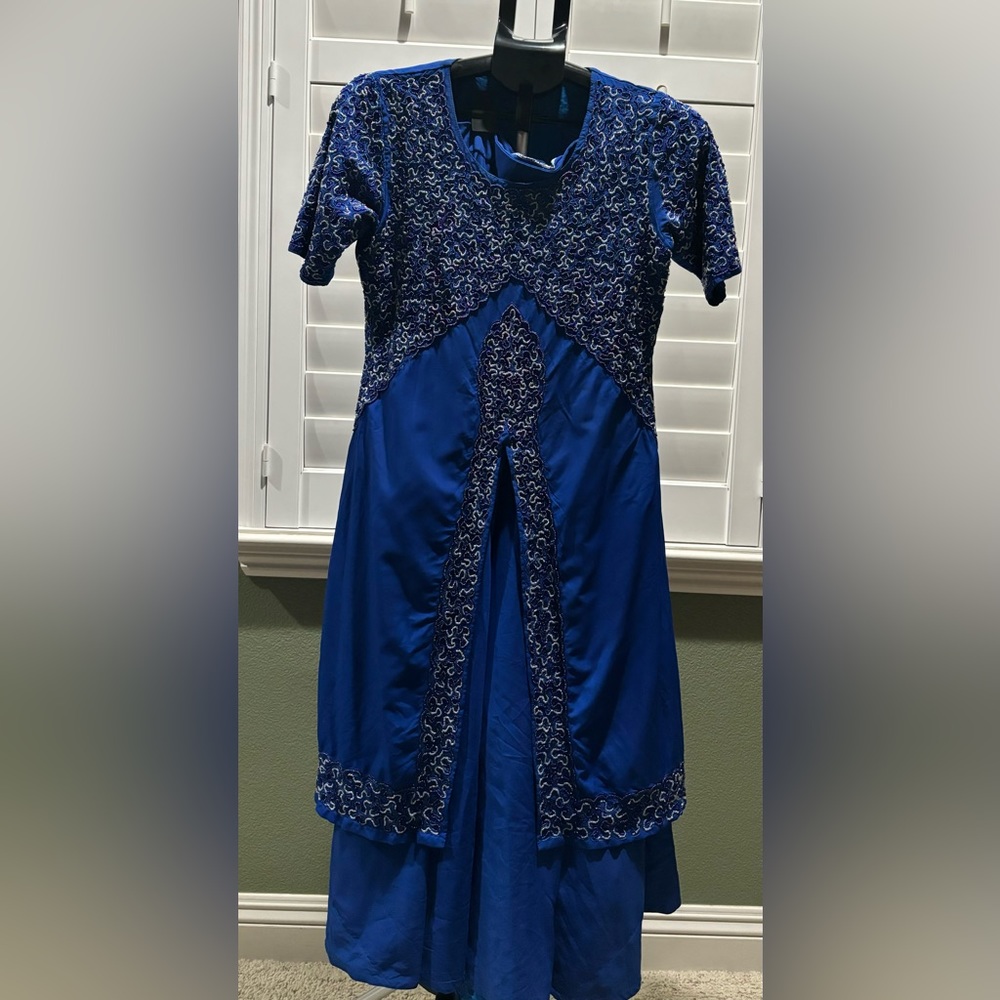 Beautiful hand crafted Beaded blue top and Flared lehnga